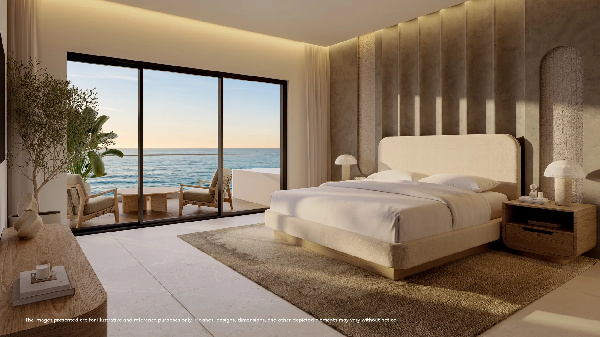 Aquamarine by Noval — Bedroom with floor-to-ceiling sea view — render
