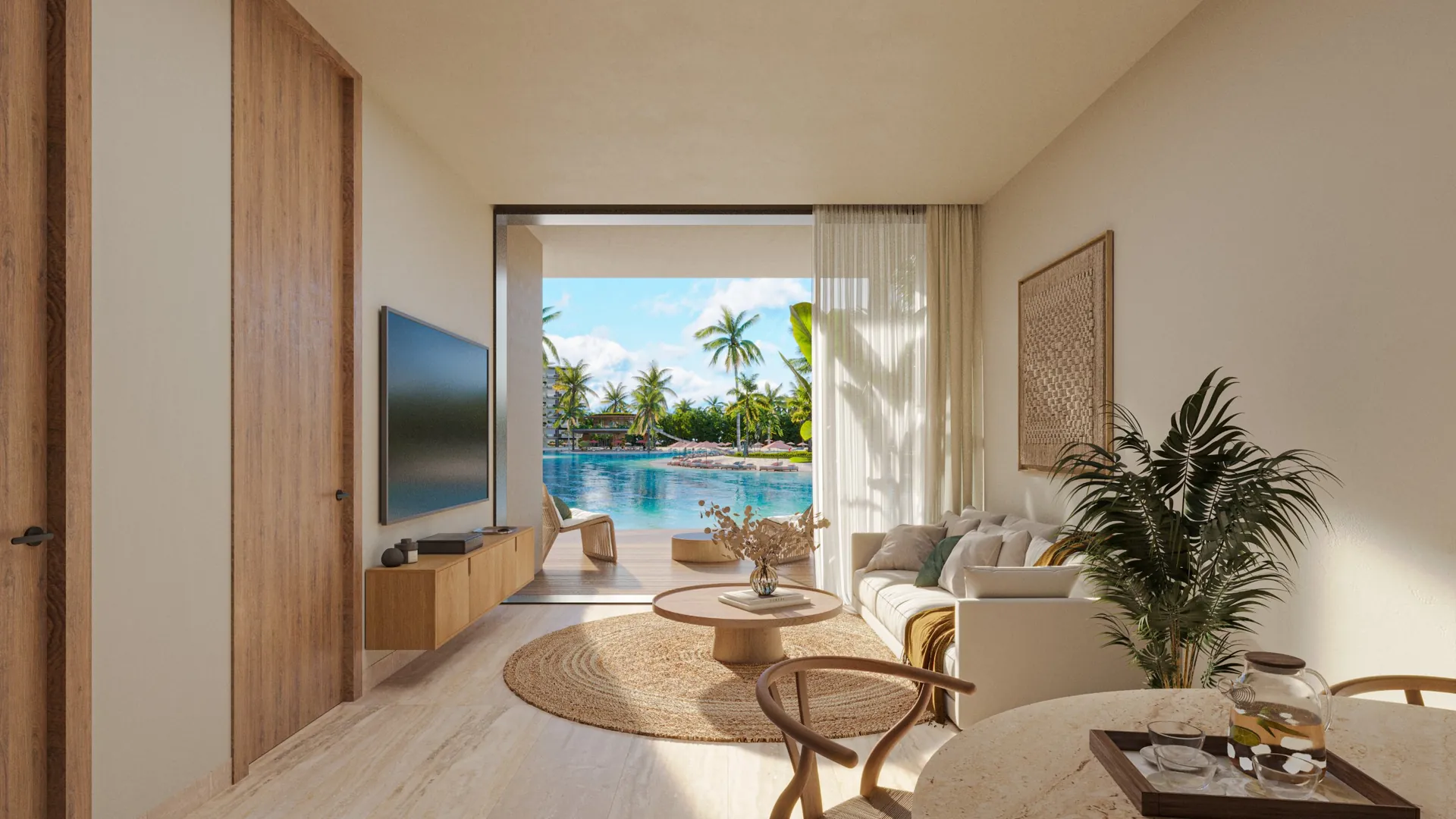Bonita Beach Residences — Soggiorno al piano terra con accesso diretto alla laguna
