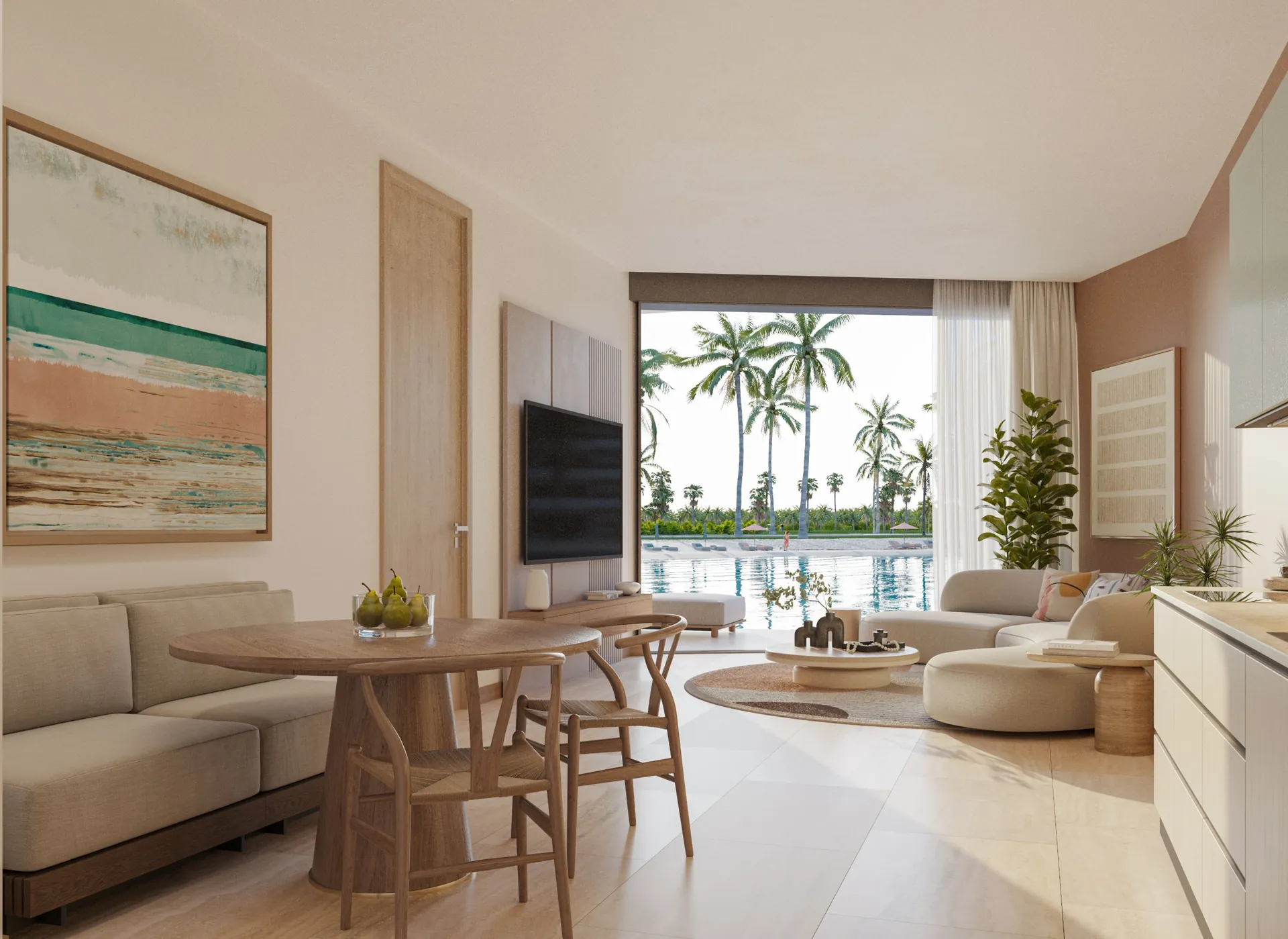Bonita Beach Residences — Zona giorno open space fronte laguna