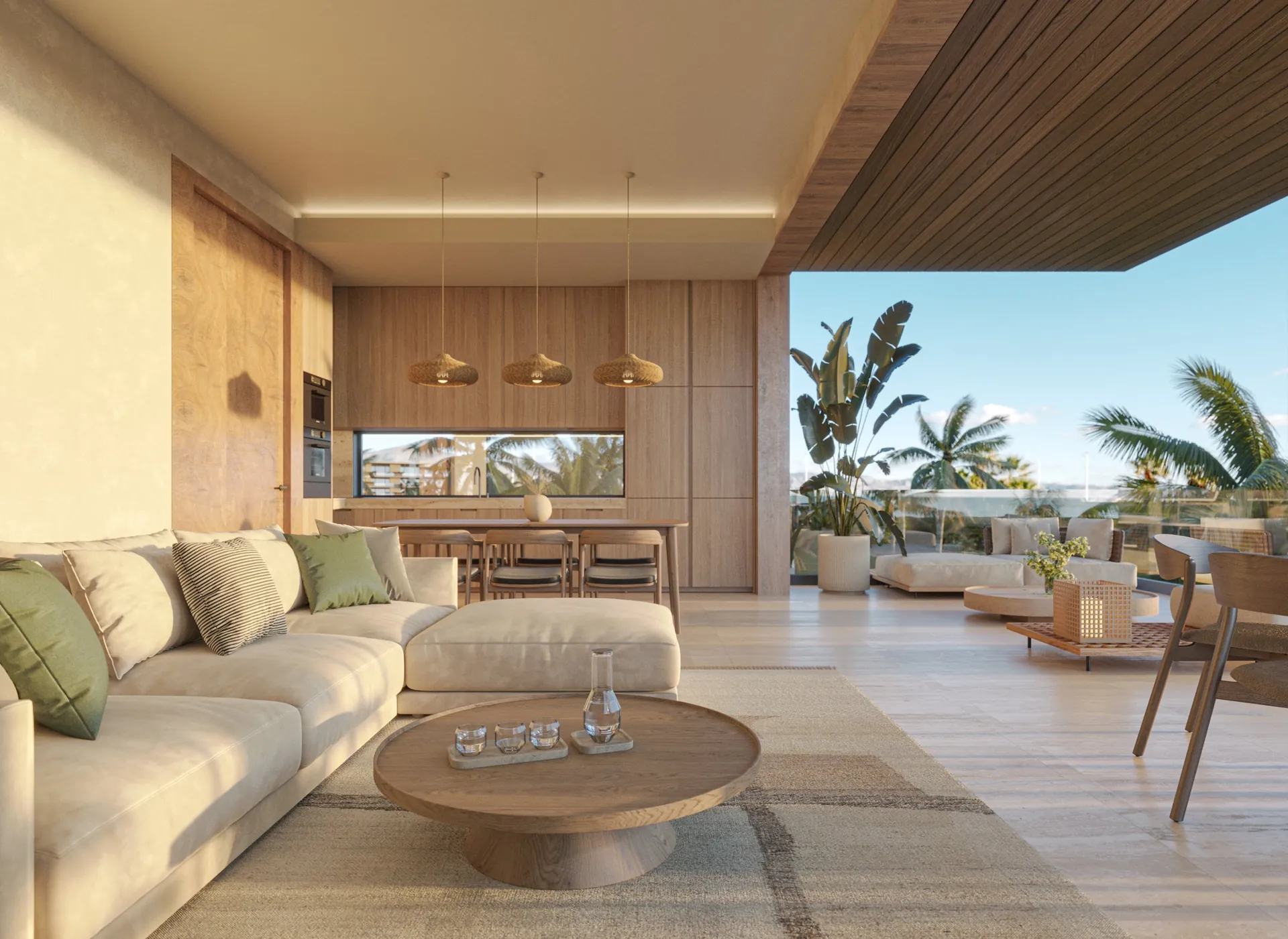 Bonita Beach Residences — Cucina a vista, pranzo e terrazza coperta