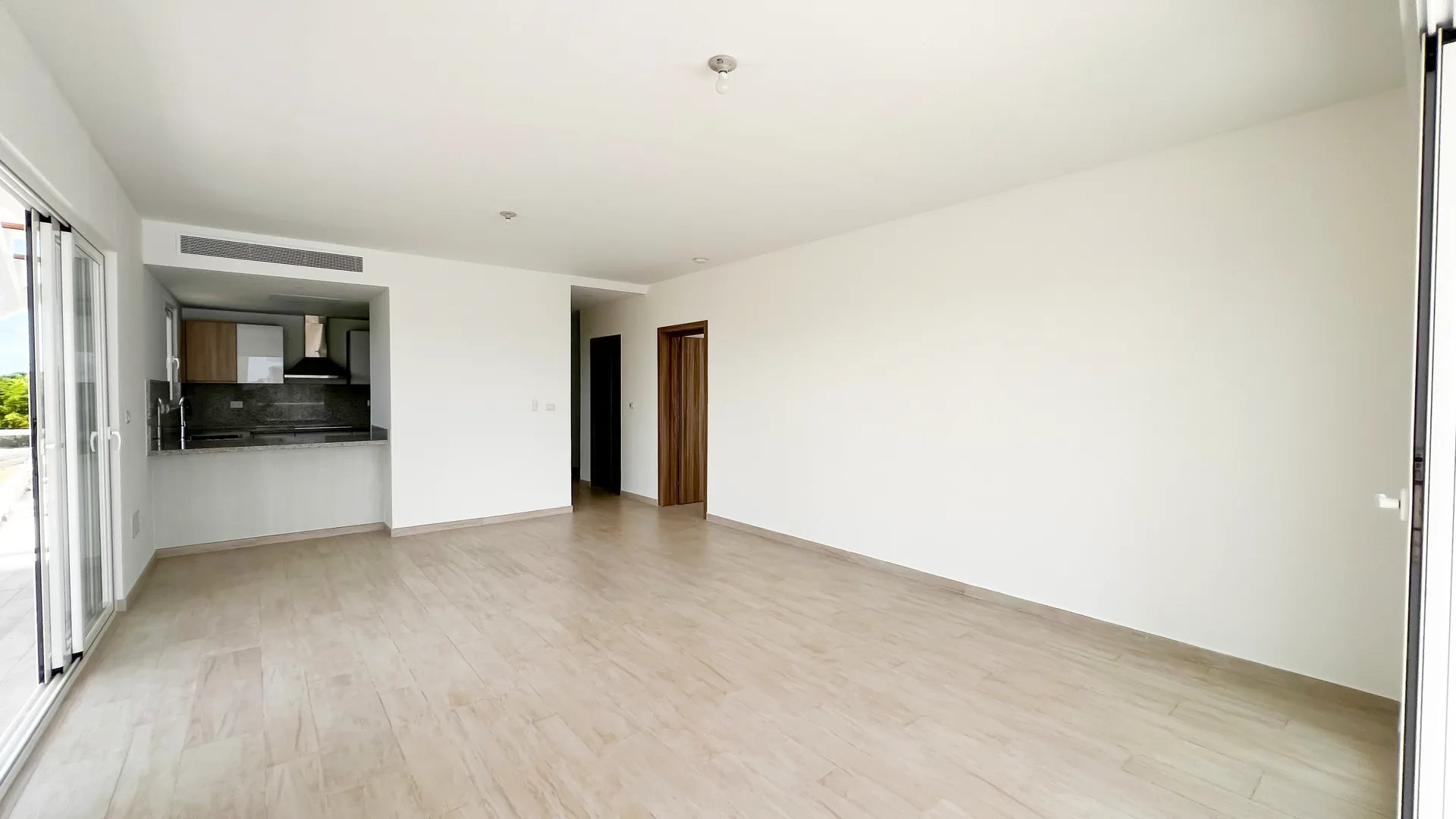 Cana Pearl · Rooftop Residence N-302 — Open-plan living space toward the kitchen