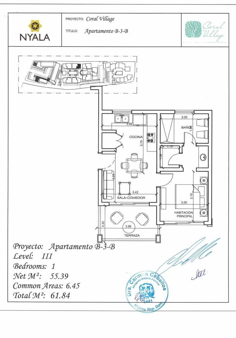 Coral Village · Apartment B-3-B — Floor plan B-3-B — 55.39 m² net