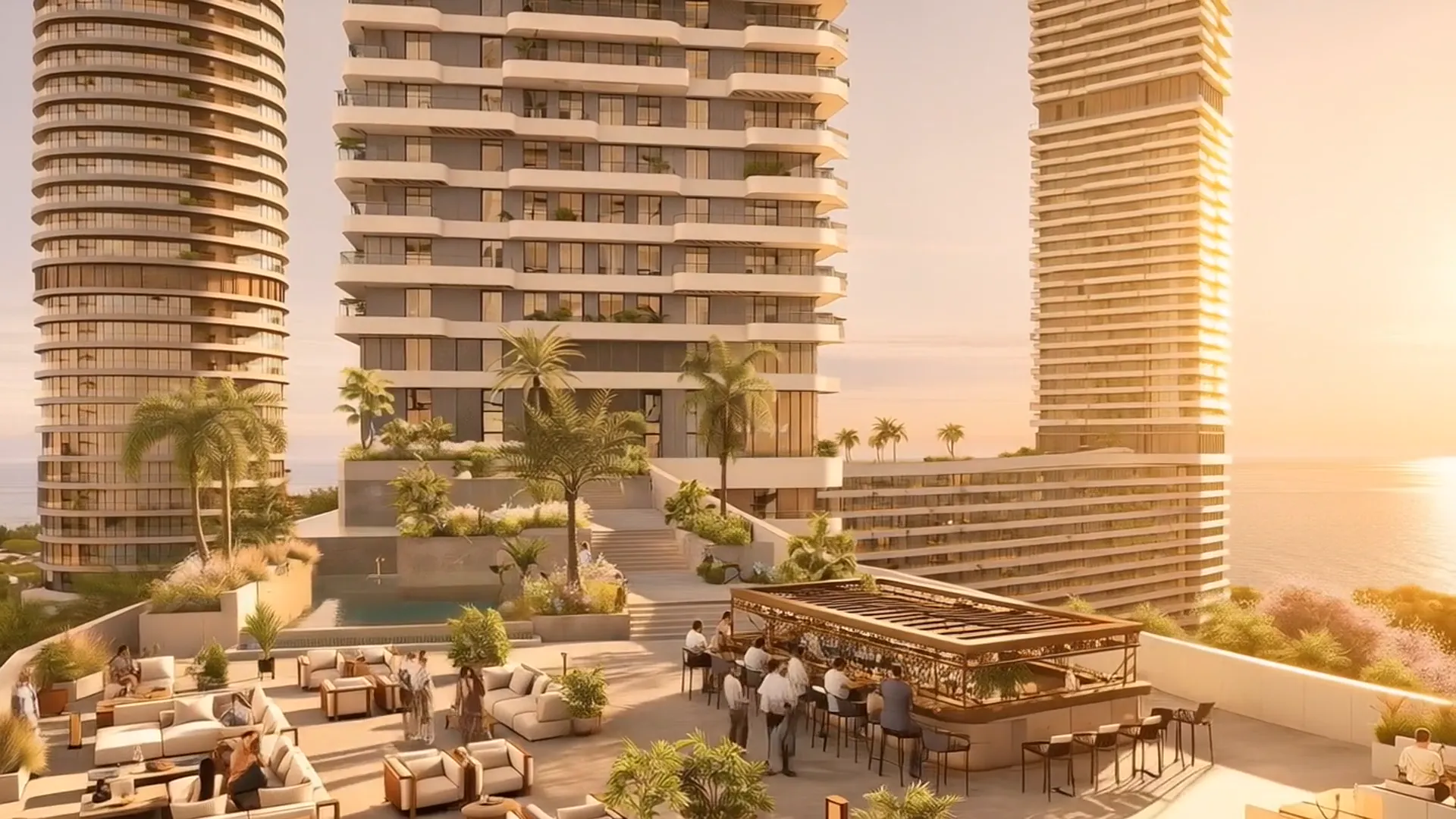 Coralia by Noval — Rooftop terrace and bar at sunset