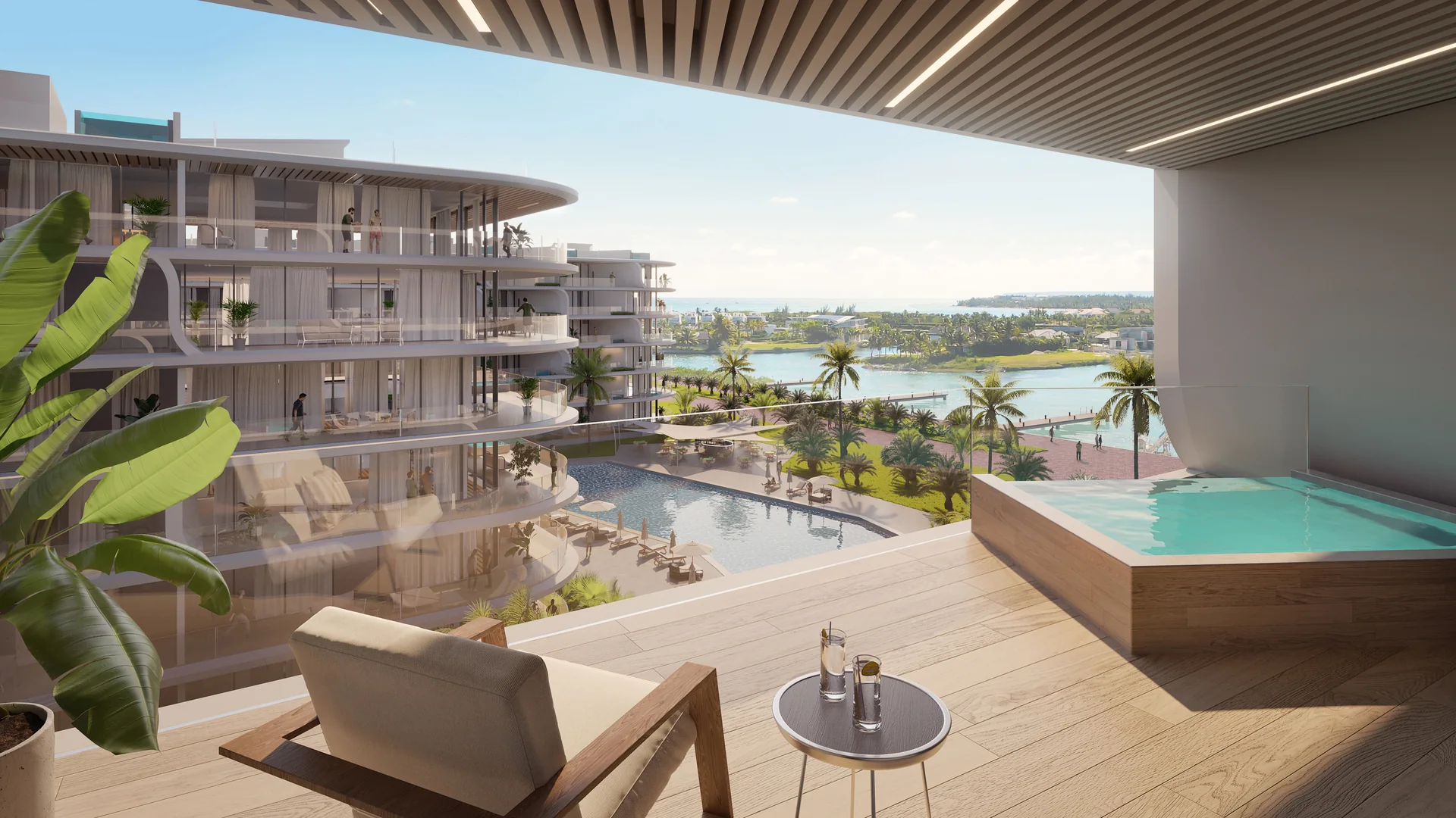 Harbor Bay · Cap Cana Marina — Terrace with private jacuzzi overlooking the marina