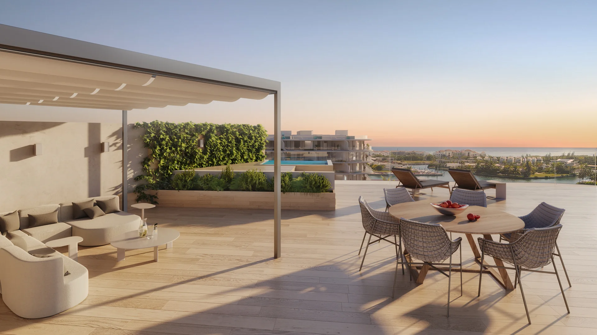 Harbor Bay · Cap Cana Marina — Rooftop lounge with ocean sunset views