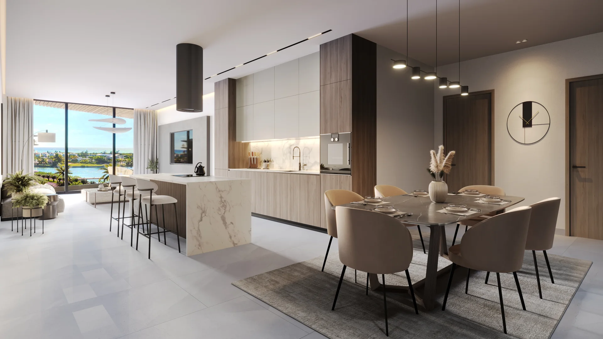 Harbor Bay · Cap Cana Marina — Open kitchen and dining area — delivered furnished