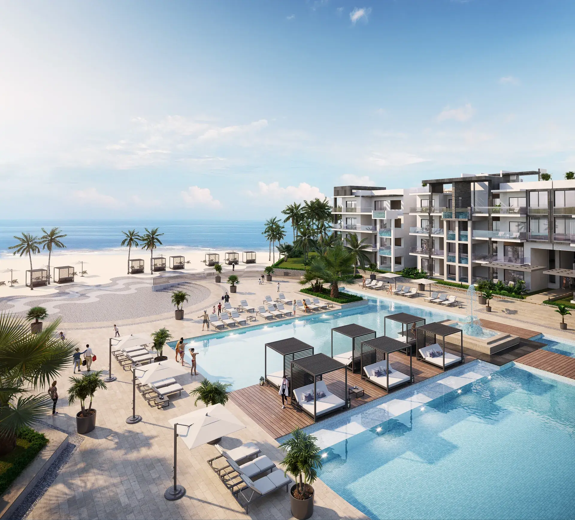 Ocean Bay · Loft F-403 with Rooftop — Beachfront pool with cabanas and the ocean beyond