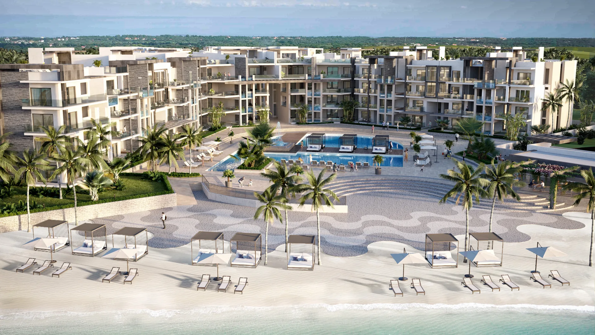 Ocean Bay · Loft F-403 with Rooftop — Main pool and beach club on the sand