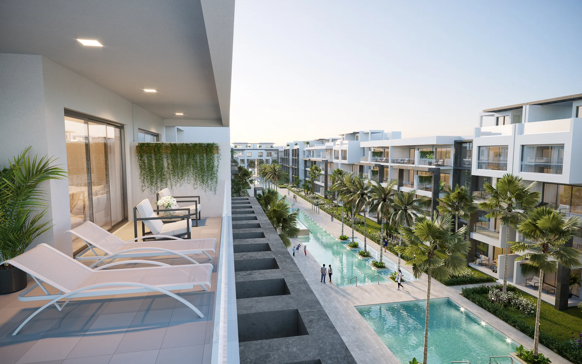 Ocean Bay · Loft F-403 with Rooftop — Balcony over the pool canal and gardens