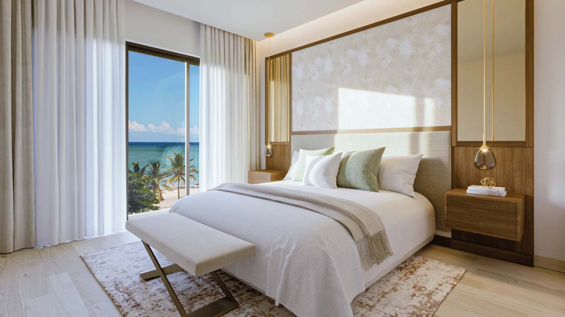Ocean Bay · Loft F-403 with Rooftop — Bedroom facing the beach — project render