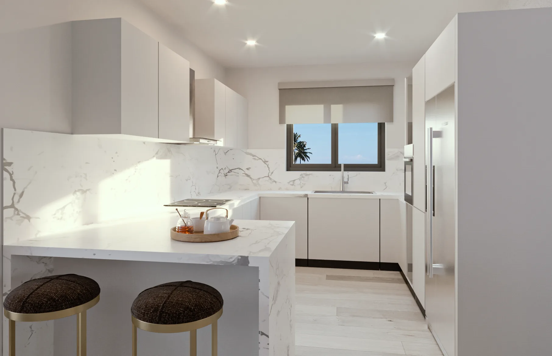 Ocean Bay · Loft F-403 with Rooftop — Kitchen with island — project render