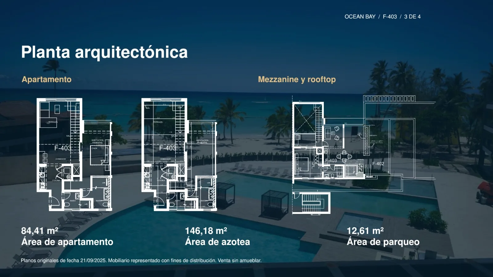Ocean Bay · Loft F-403 with Rooftop — F-403 floor plans — apartment, mezzanine and rooftop