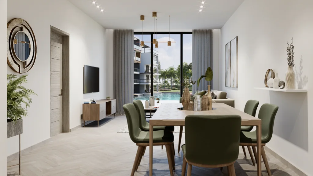 Oceana by Noval — Dining area with pool view — render