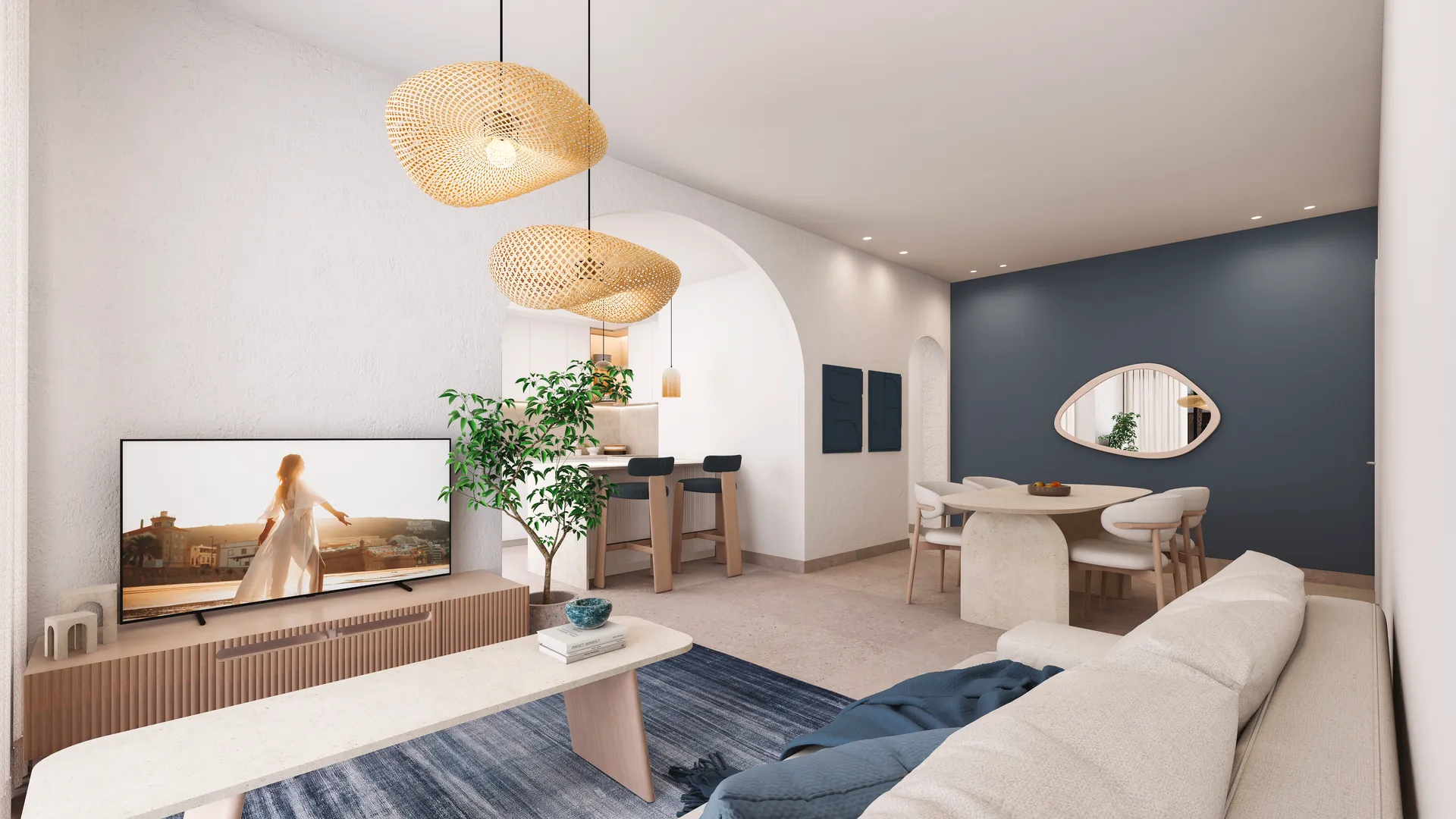 Poseidonia Residences — Dining area and living room