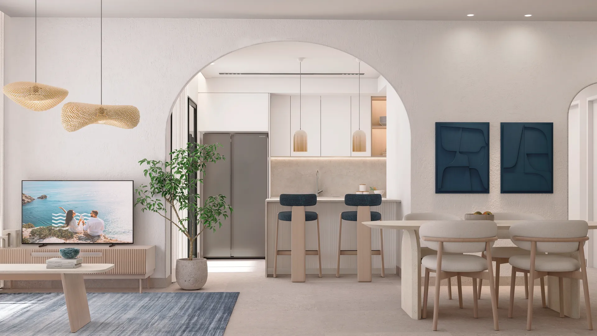 Poseidonia Residences — Living room with garden view